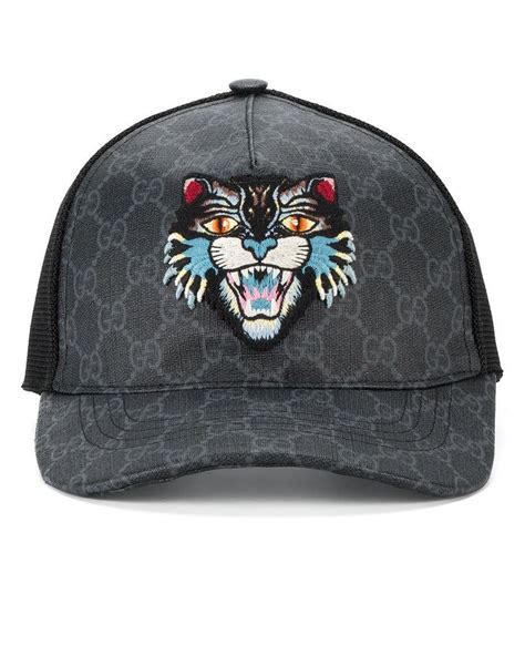 Gucci Gg Supreme Baseball Hat With Angry Cat In Black